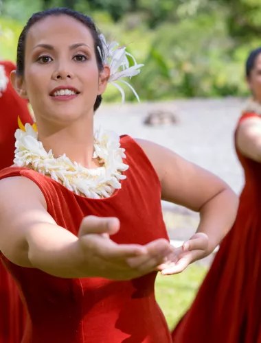 Hawaiian Hula Dancers in Red Dresses
